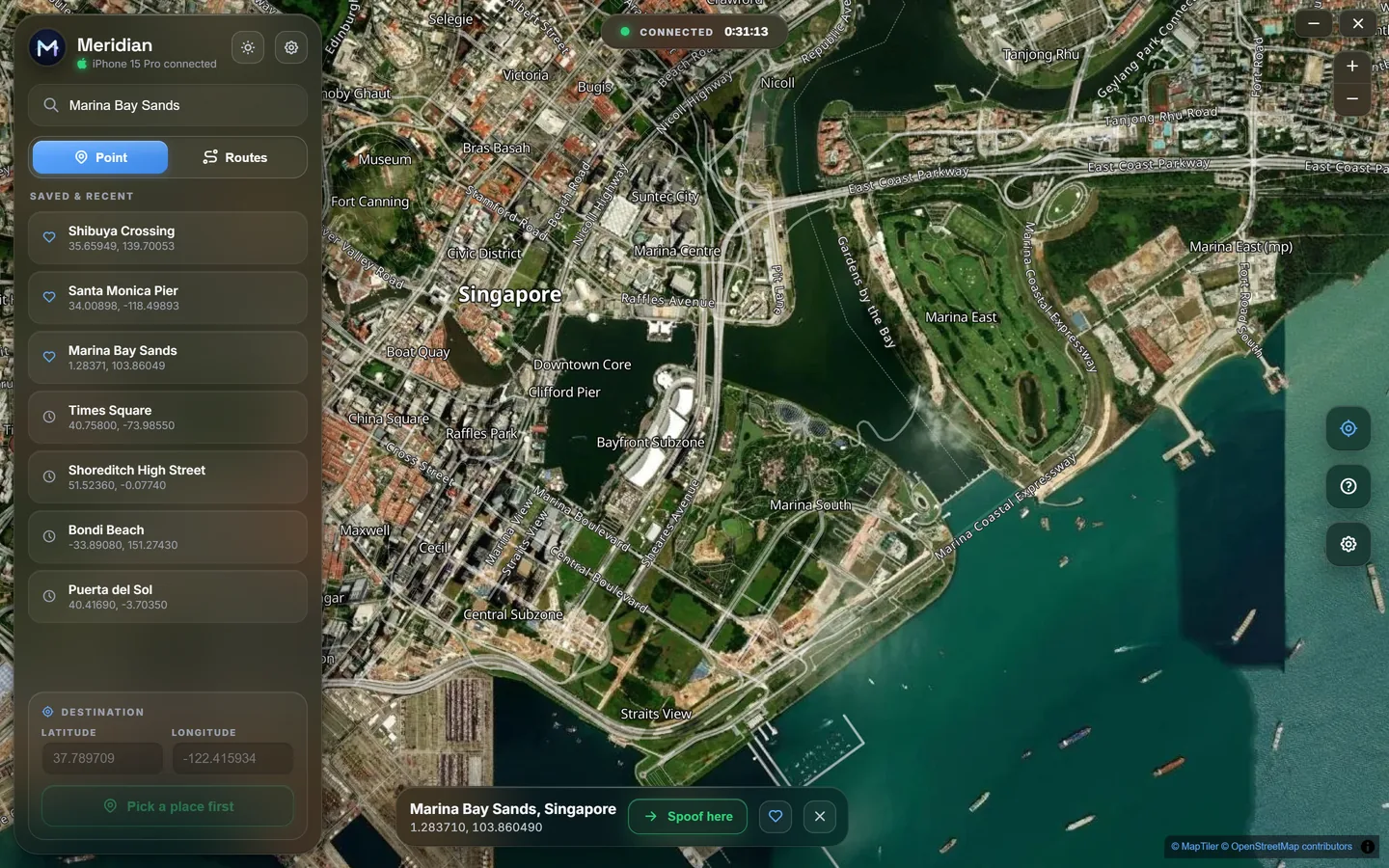 Satellite map style over Marina Bay, Singapore